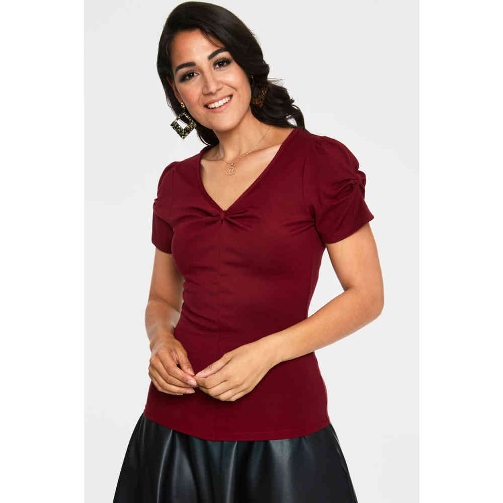 Voodoo Vixen - Rhiannon Bow VNeck Top - Burgundy